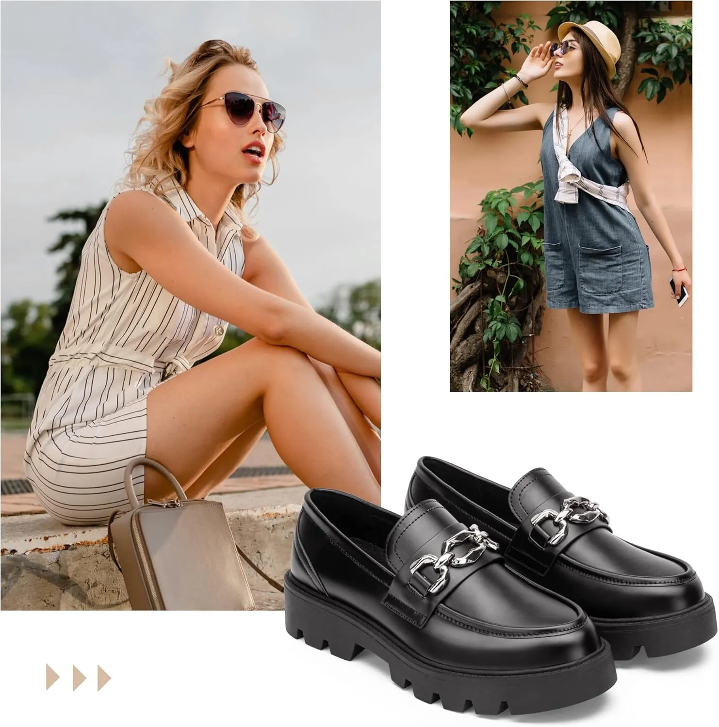 Vepose Women's 8081 Platform Casual Loafers, Black Round Toe Slip On Loafers Shoes