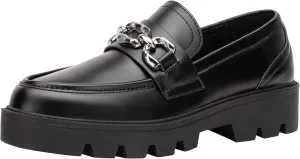 Vepose Women's 8081 Platform Casual Loafers, Black Round Toe Slip On Loafers Shoes