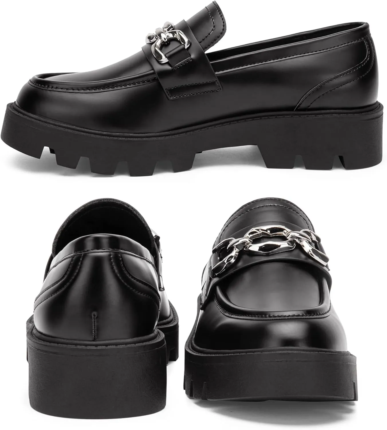 Vepose Women's 8081 Platform Casual Loafers, Black Round Toe Slip On Loafers Shoes