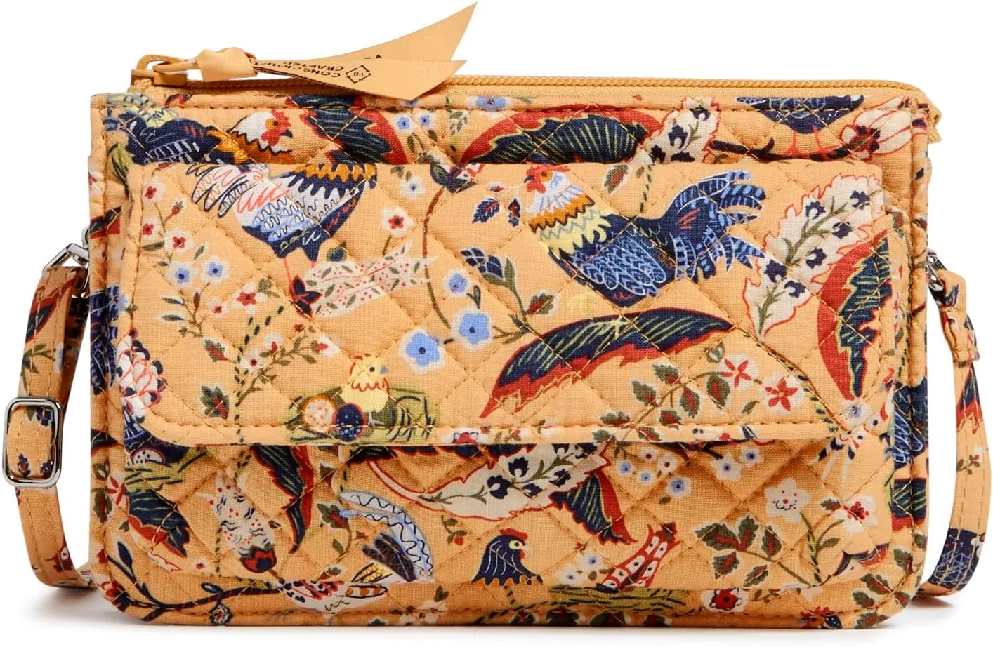 Vera Bradley Women's Cotton Wallet Crossbody Purse with RFID Protection, French Hens, One Size