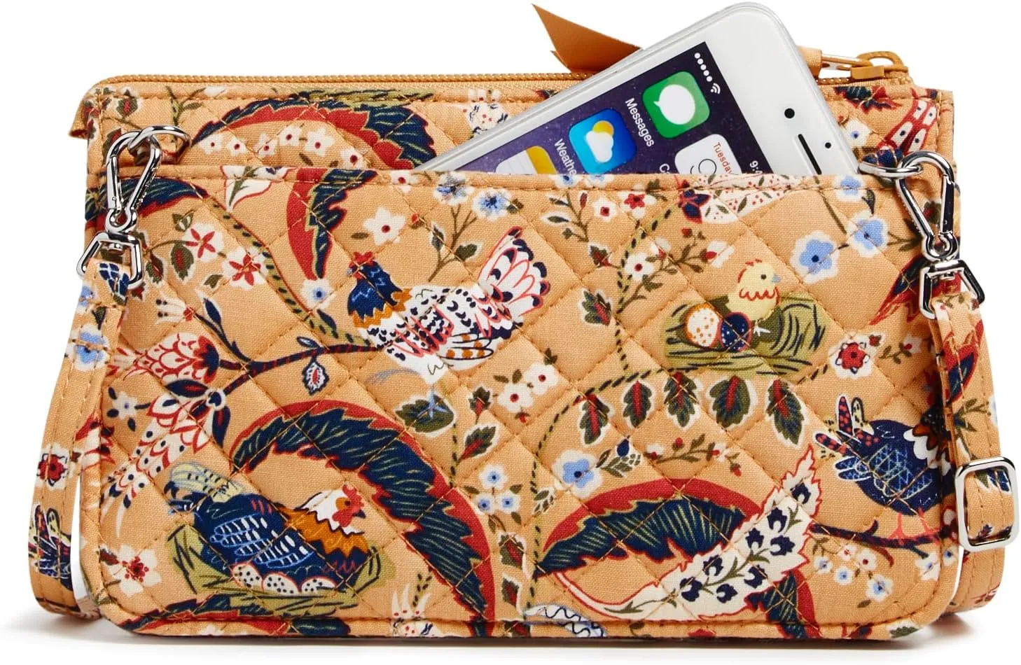 Vera Bradley Women's Cotton Wallet Crossbody Purse with RFID Protection, French Hens, One Size