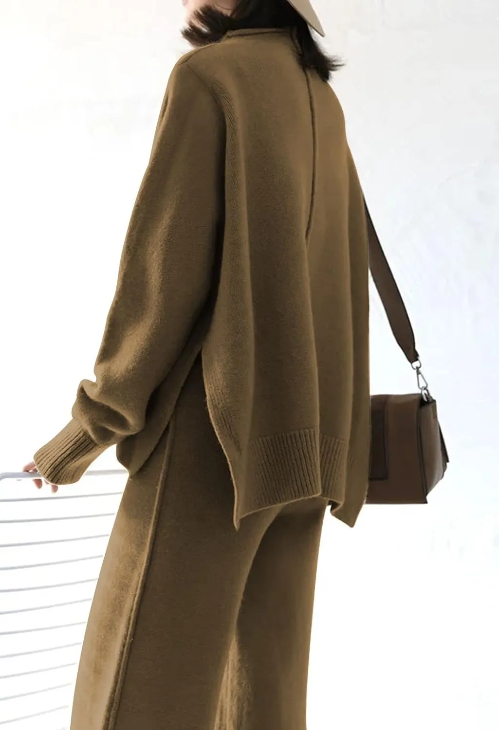 Viottiset Women's 2 Piece Outfits Sweater Set Wide Leg Pants High Neck Sweatsuit Loungewear