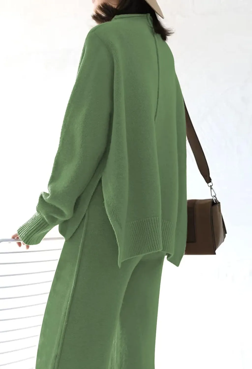 Viottiset Women's 2 Piece Outfits Sweater Set Wide Leg Pants High Neck Sweatsuit Loungewear