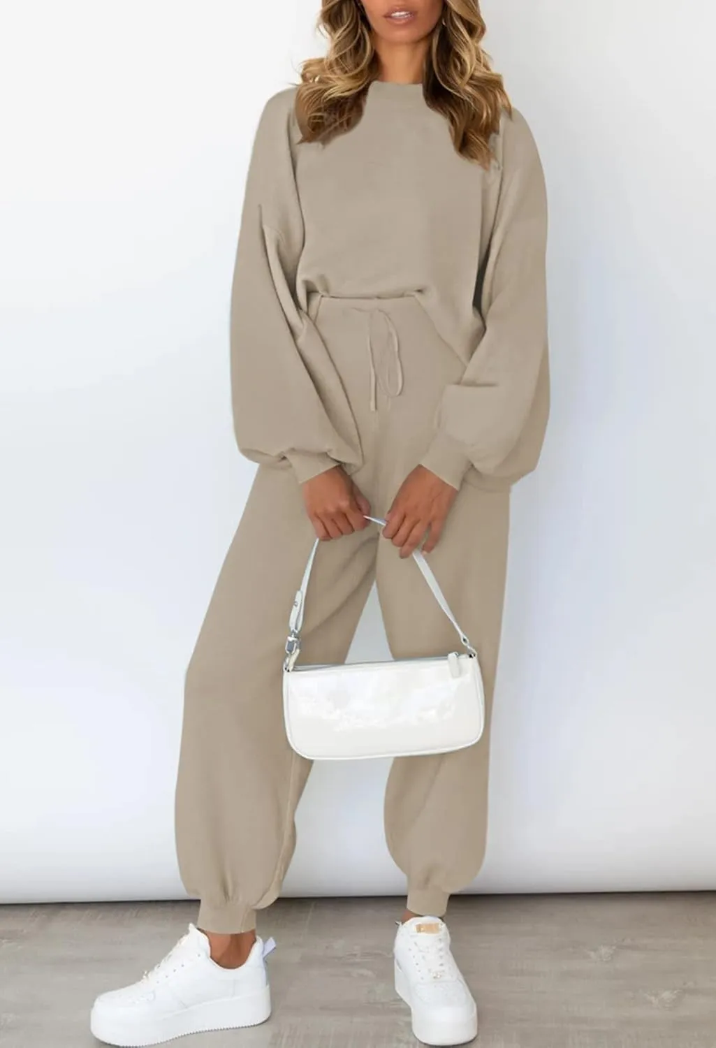 Viottiset Women's 2 Piece Outfits Sweatsuit Casual Knit Pullover Sweater Pajamas Lounge Set