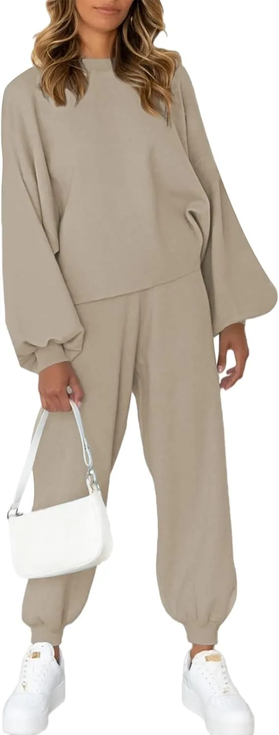 Viottiset Women's 2 Piece Outfits Sweatsuit Casual Knit Pullover Sweater Pajamas Lounge Set