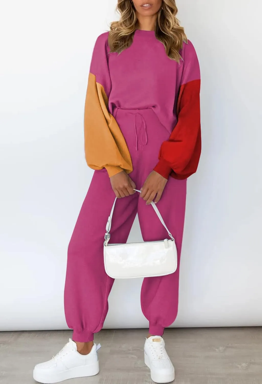 Viottiset Women's 2 Piece Outfits Sweatsuit Casual Knit Pullover Sweater Pajamas Lounge Set