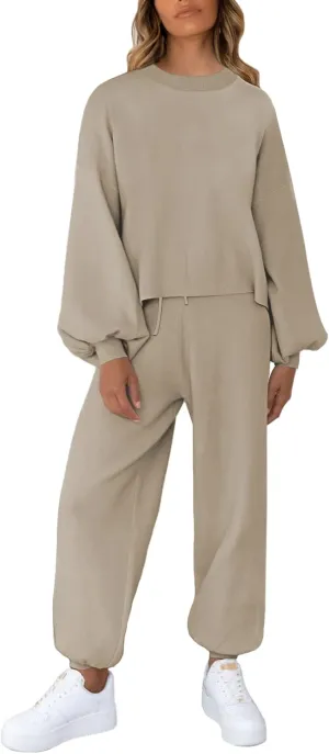 Viottiset Women's 2 Piece Outfits Sweatsuit Casual Knit Pullover Sweater Pajamas Lounge Set