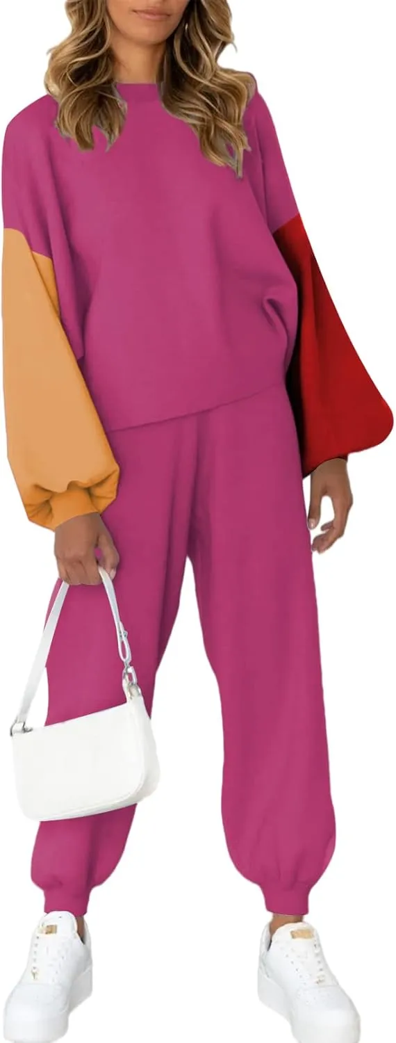Viottiset Women's 2 Piece Outfits Sweatsuit Casual Knit Pullover Sweater Pajamas Lounge Set