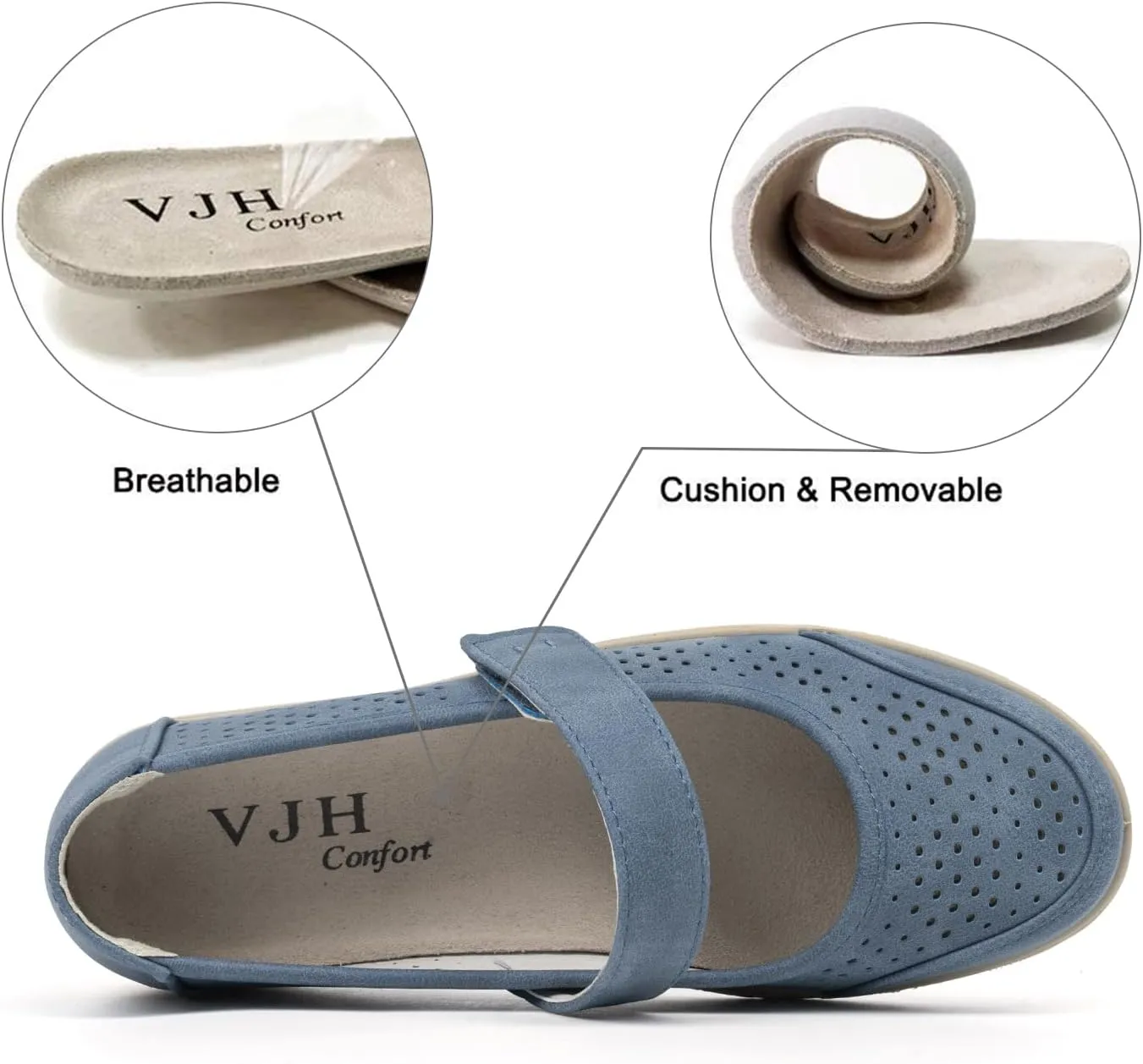 VJH confort Mary Jane Flats Orthopedic Shoes Women's,Breathable Slip-On Light Weight Comfort Orthotic Casual Walking Shoes