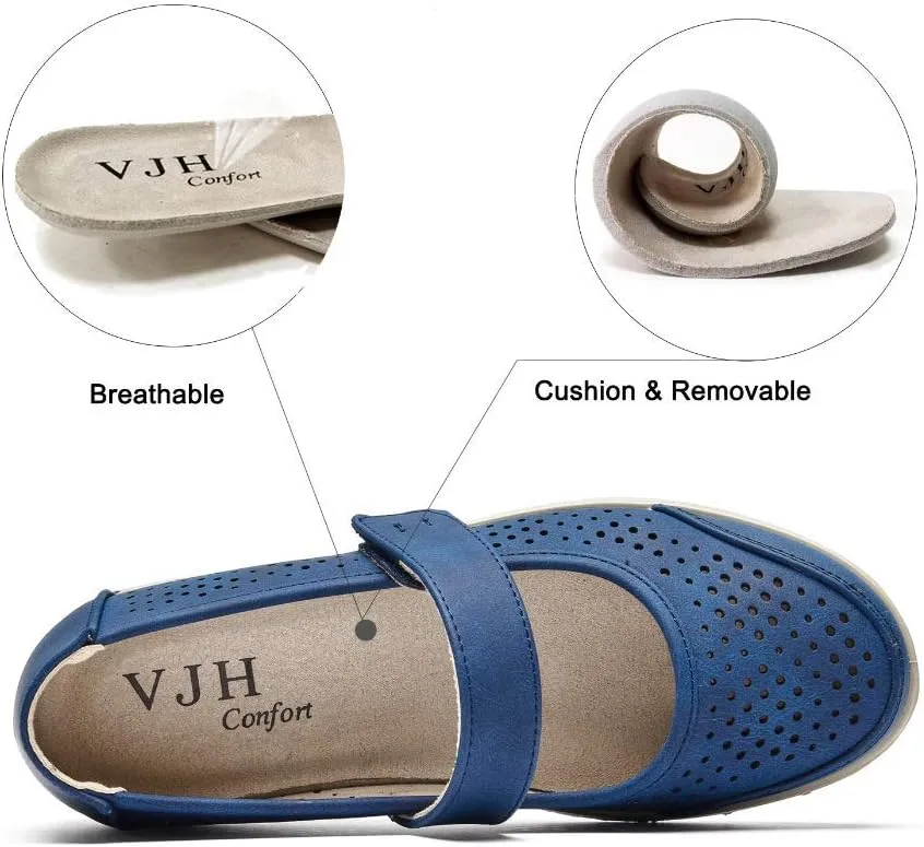 VJH confort Mary Jane Flats Orthopedic Shoes Women's,Breathable Slip-On Light Weight Comfort Orthotic Casual Walking Shoes