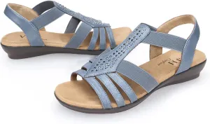 VJH confort Women's Flat Sandals, Comfort Elastic Slip-on Light Weight Slingback Casual Walking Sandals with Rhinestone