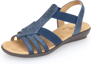 VJH confort Women's Flat Sandals, Comfort Elastic Slip-on Light Weight Slingback Casual Walking Sandals with Rhinestone