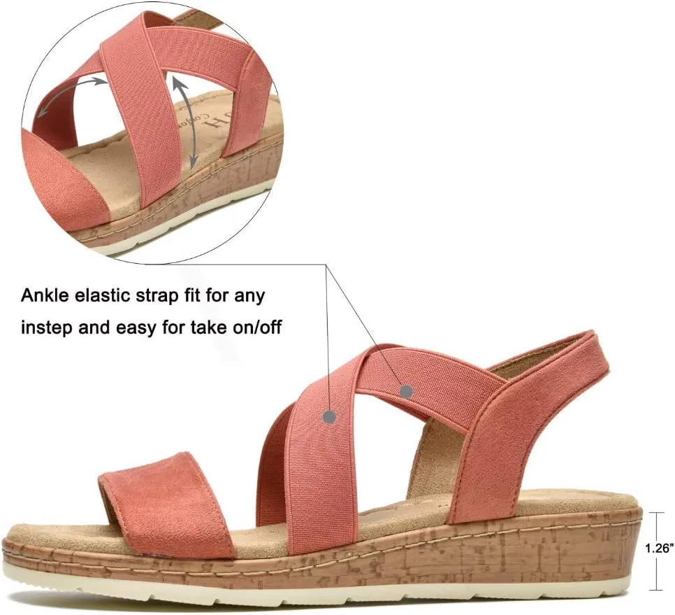 VJH confort Women's Flat sandals, Comfort Slip-on Elastic ankle strap Slingback Light Weight Casual Walking Sandals