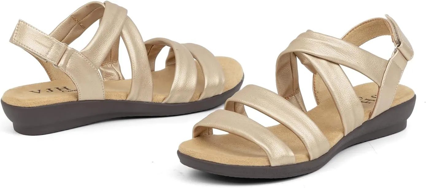 VJH confort Women’s Flat Sandals, Soft Straps Slip-on Open Toe Light Weight Elastic Slingback Comfort Casual Walking Sandals