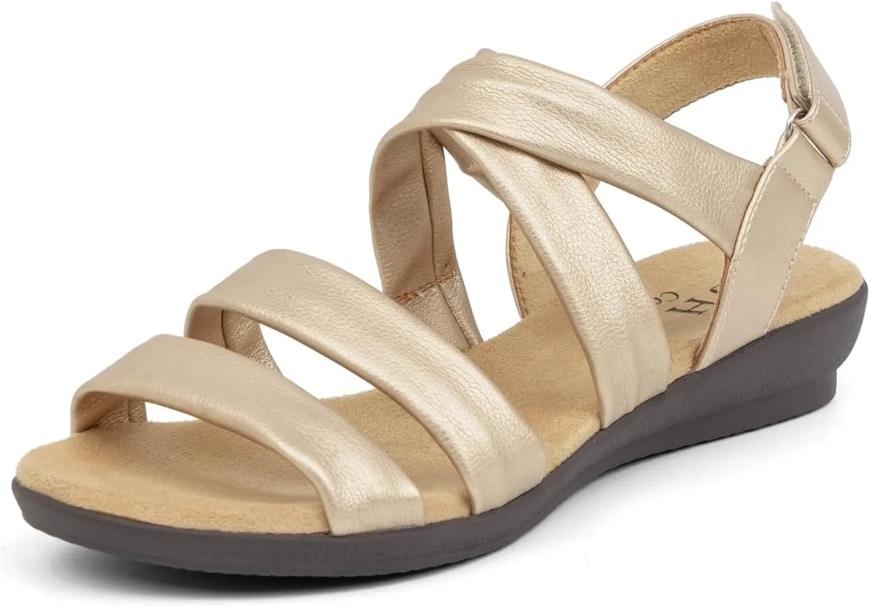 VJH confort Women’s Flat Sandals, Soft Straps Slip-on Open Toe Light Weight Elastic Slingback Comfort Casual Walking Sandals
