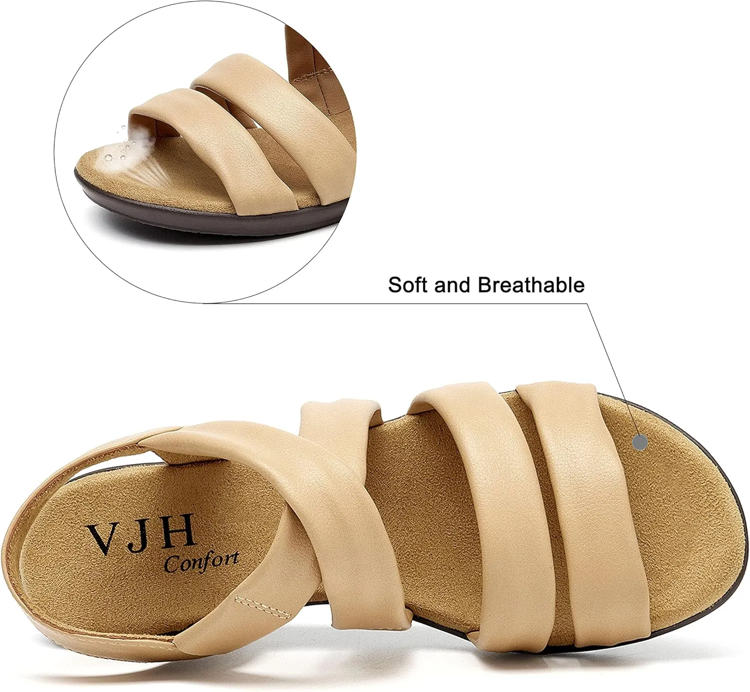 VJH confort Women’s Flat Sandals, Soft Straps Slip-on Open Toe Light Weight Elastic Slingback Comfort Casual Walking Sandals