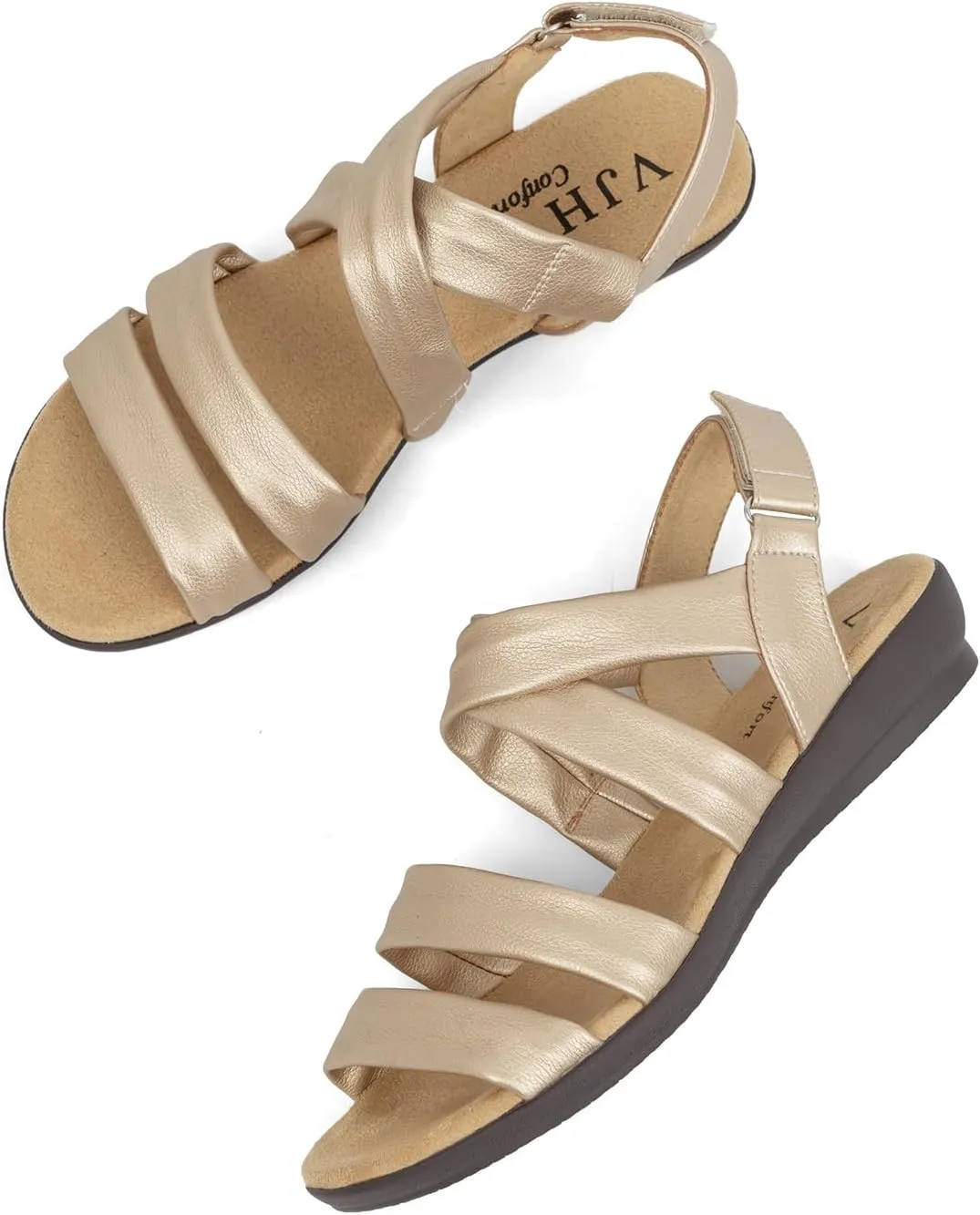 VJH confort Women’s Flat Sandals, Soft Straps Slip-on Open Toe Light Weight Elastic Slingback Comfort Casual Walking Sandals