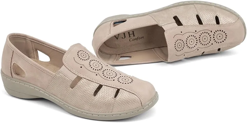 VJH confort Women’s Flat Shoes, Slip-on Round Toe Light Weight Comfort Casual Walking Shoes