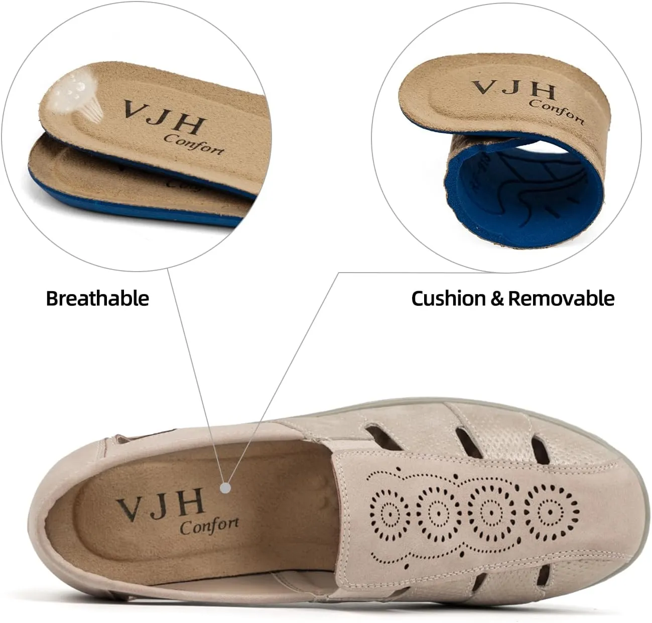 VJH confort Women’s Flat Shoes, Slip-on Round Toe Light Weight Comfort Casual Walking Shoes