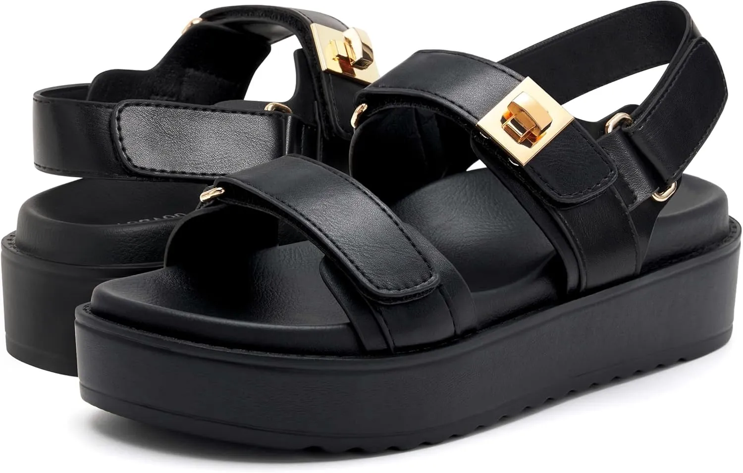 vodvob Women’s Flat Sandals with Soft Cushioned Footbed Open Toe Slides Adjustable Slip On Slippers for Summer