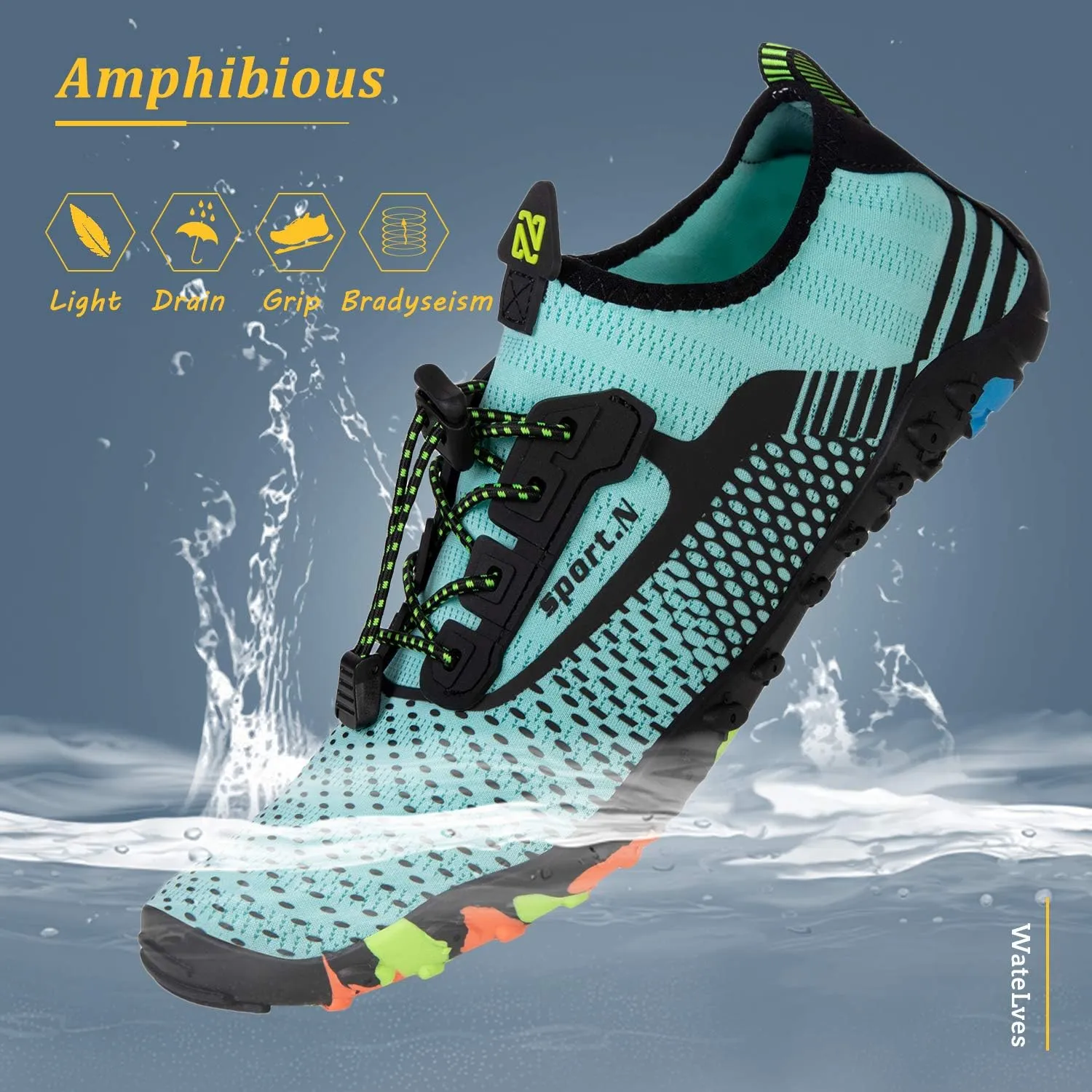 WateLves Water Shoes Mens Womens Barefoot Beach Swim Shoes Quick-Dry Aqua Socks for Surf Pool Yoga Water Aerobics