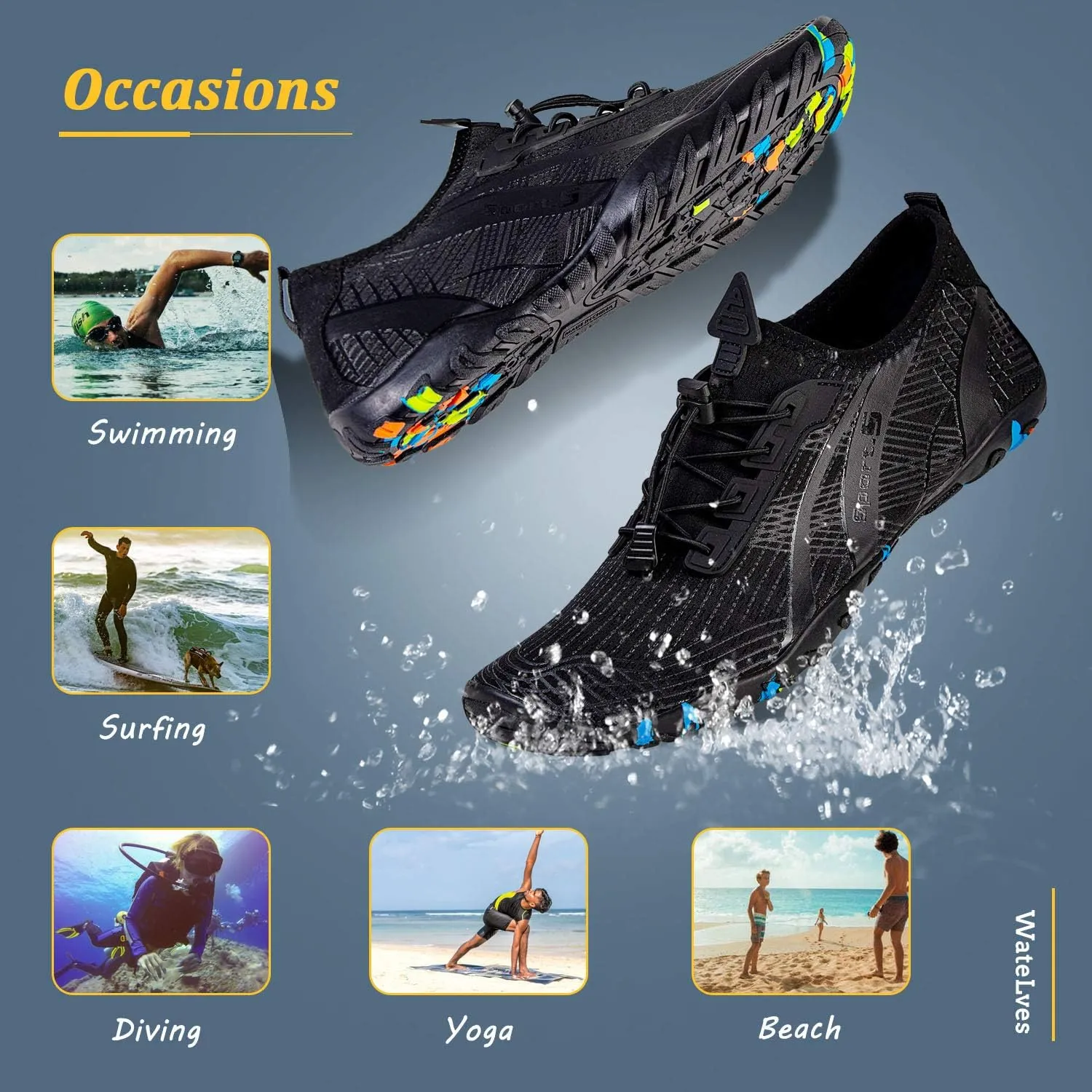 WateLves Water Shoes Mens Womens Beach Swim Shoes Quick-Dry Aqua Socks Pool Shoes for Surf Yoga Water Aerobics