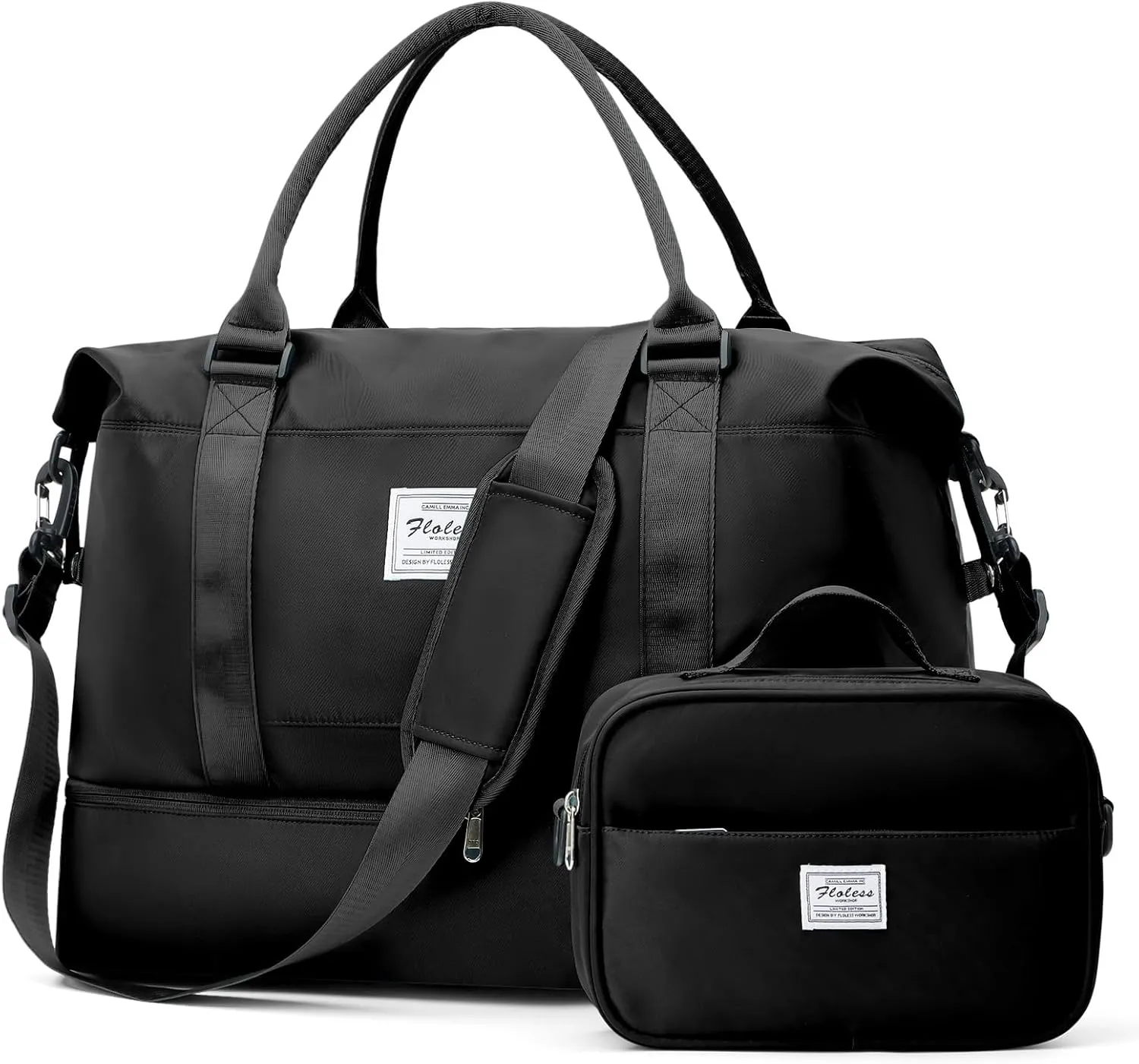 Weekender Bags for Women, Travel Duffel Bags with Shoe Compartment,Personal Item Travel Bag for Airlines, Carry on Overnight Tote Bag for women with Toiletry Bag, Black