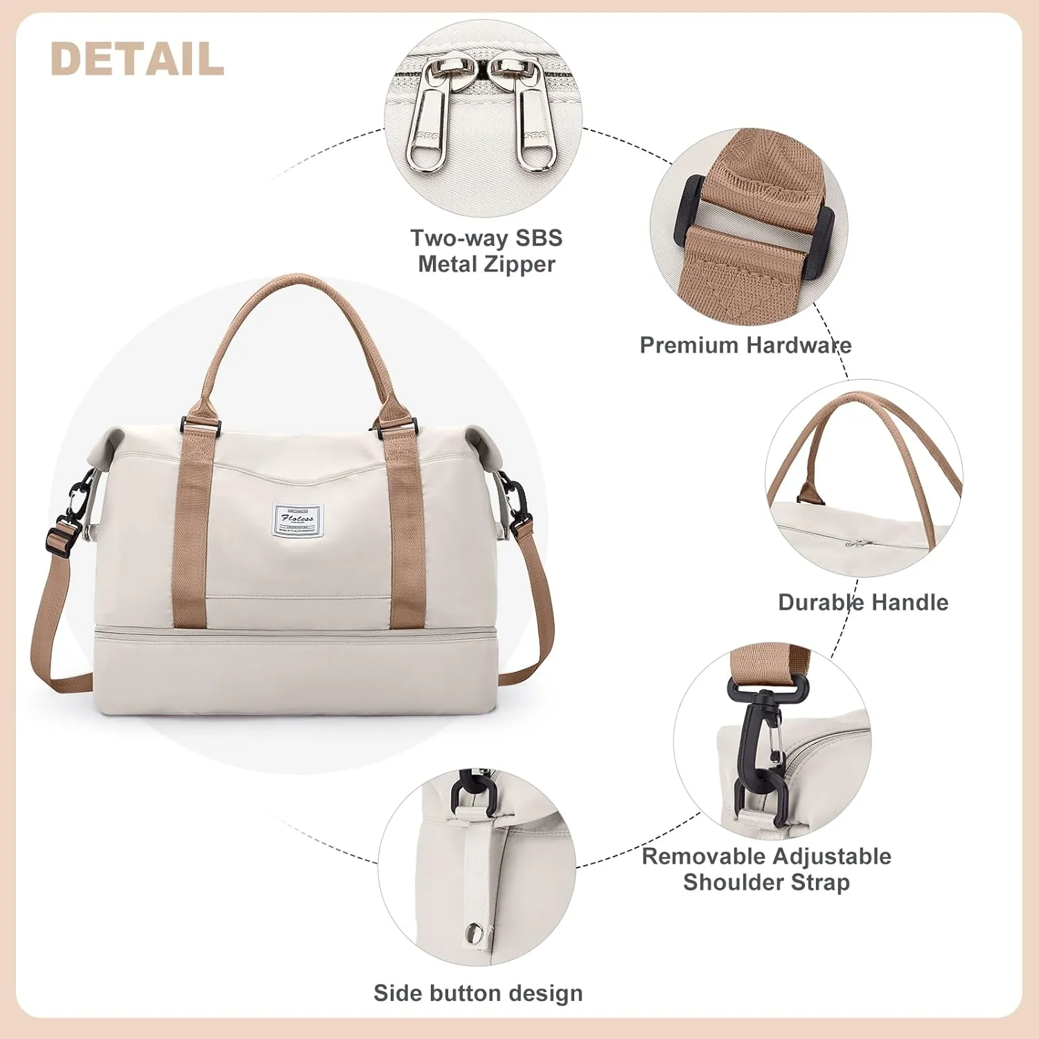 Weekender Bags for Women, Travel Duffel Bags with Shoe Compartment,Personal Item Travel Bag for Airlines, Carry on Overnight Tote Bag for women with Toiletry Bag，Beige&Brown