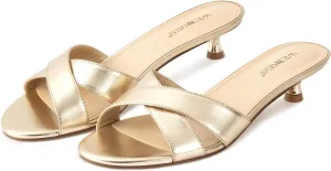 wetkiss Womens Heeled Sandals Open Round Toe Slip on Kitten Heel Mules Low Heel Slide Sandals for Women Cross Strap Backless Mule Flats Comfortable Summer Dress Heels
