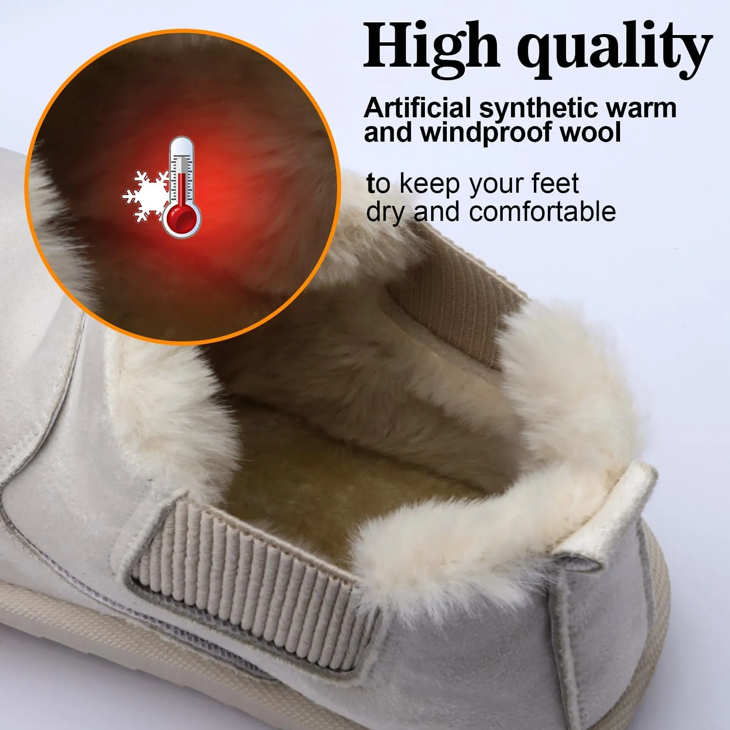 Womens Ankle Boots Warm Fur Lining Waterproof Outdoor Slip-on Winter Snow Booties
