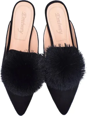 Women's Backless Comfort Slip On Loafers Flats Cute Pom Pom Mule Slippers Casual Shoes