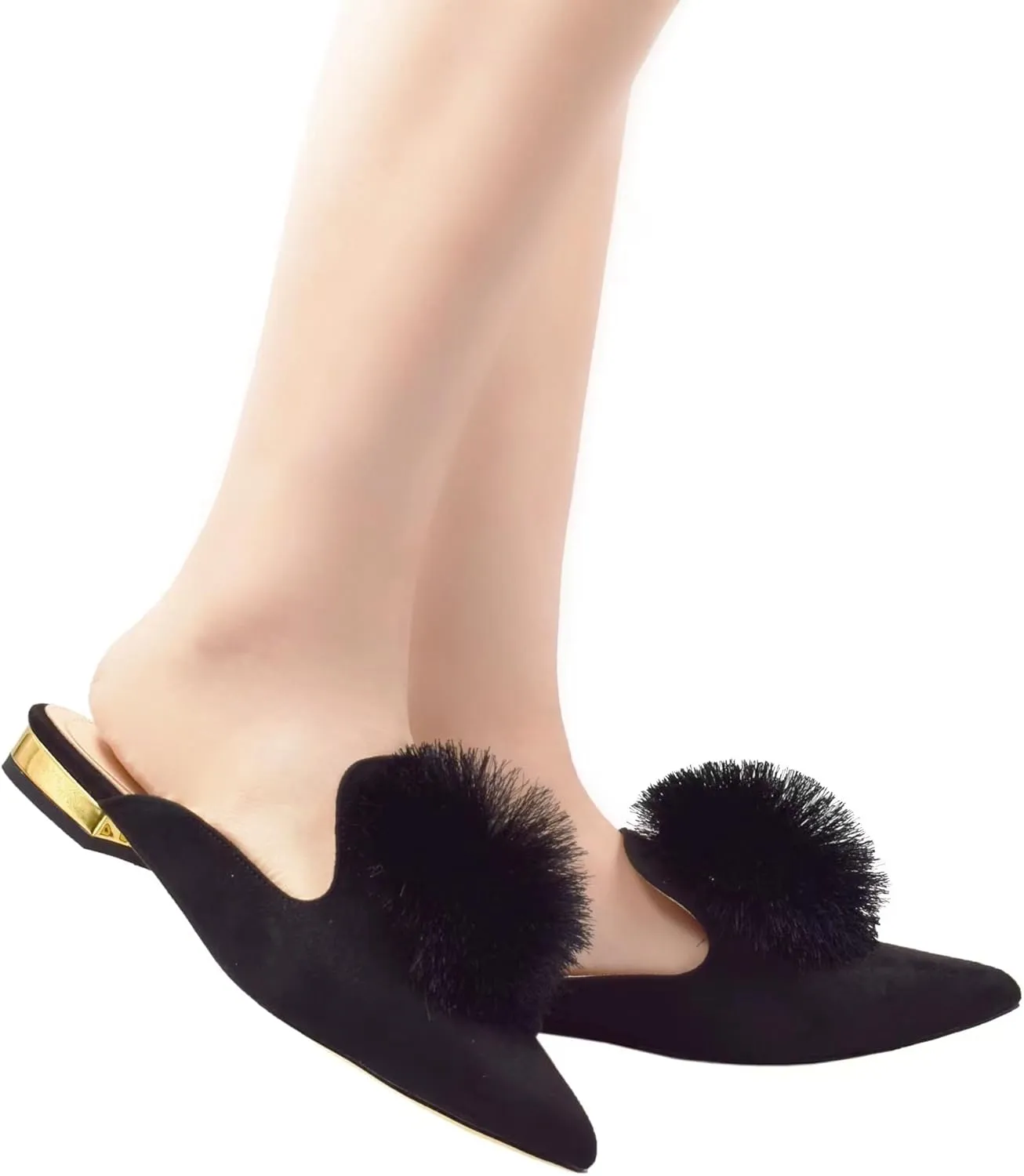 Women's Backless Comfort Slip On Loafers Flats Cute Pom Pom Mule Slippers Casual Shoes