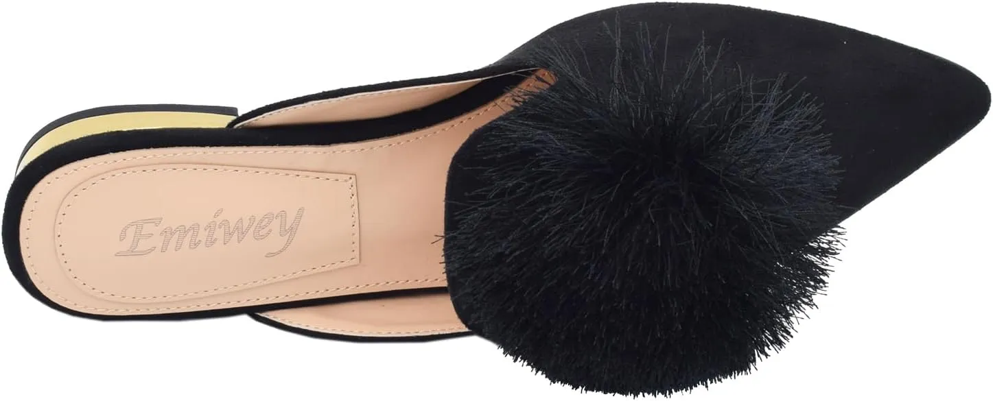 Women's Backless Comfort Slip On Loafers Flats Cute Pom Pom Mule Slippers Casual Shoes