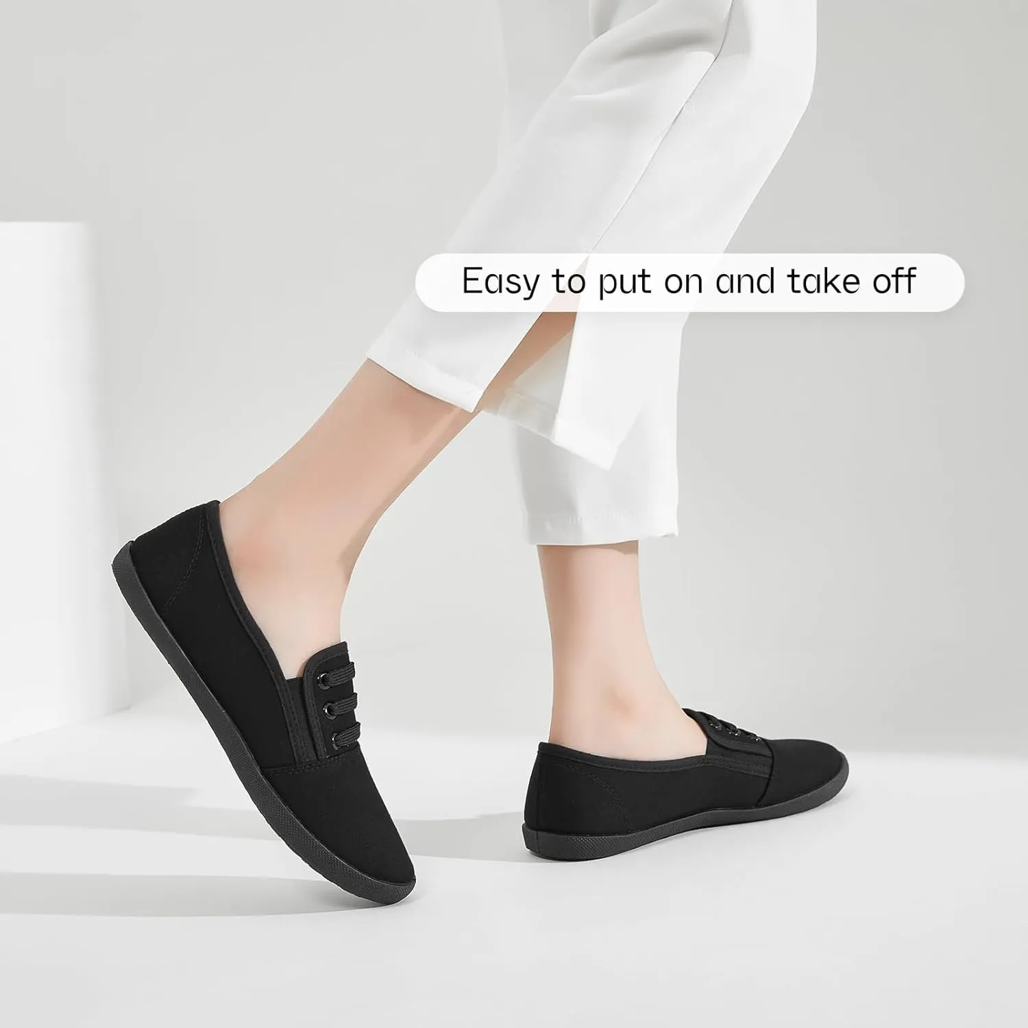Women's Canvas Slip on Sneakers Casual Slip on Walking Shoes Womens Tennis Shoes Flat Dress Shoes Non Slip Work Shoes