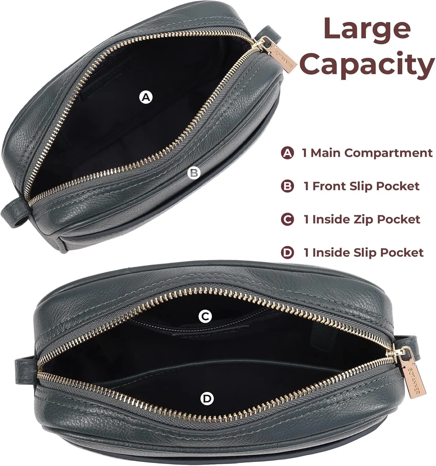 Women's Elegant Genuine Leather Crossbody Bag - Versatile Design, Adjustable Strap, Top Zip Closer, Light & Chic