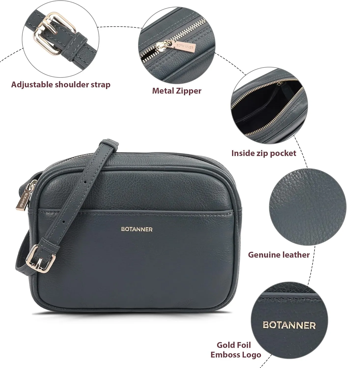 Women's Elegant Genuine Leather Crossbody Bag - Versatile Design, Adjustable Strap, Top Zip Closer, Light & Chic