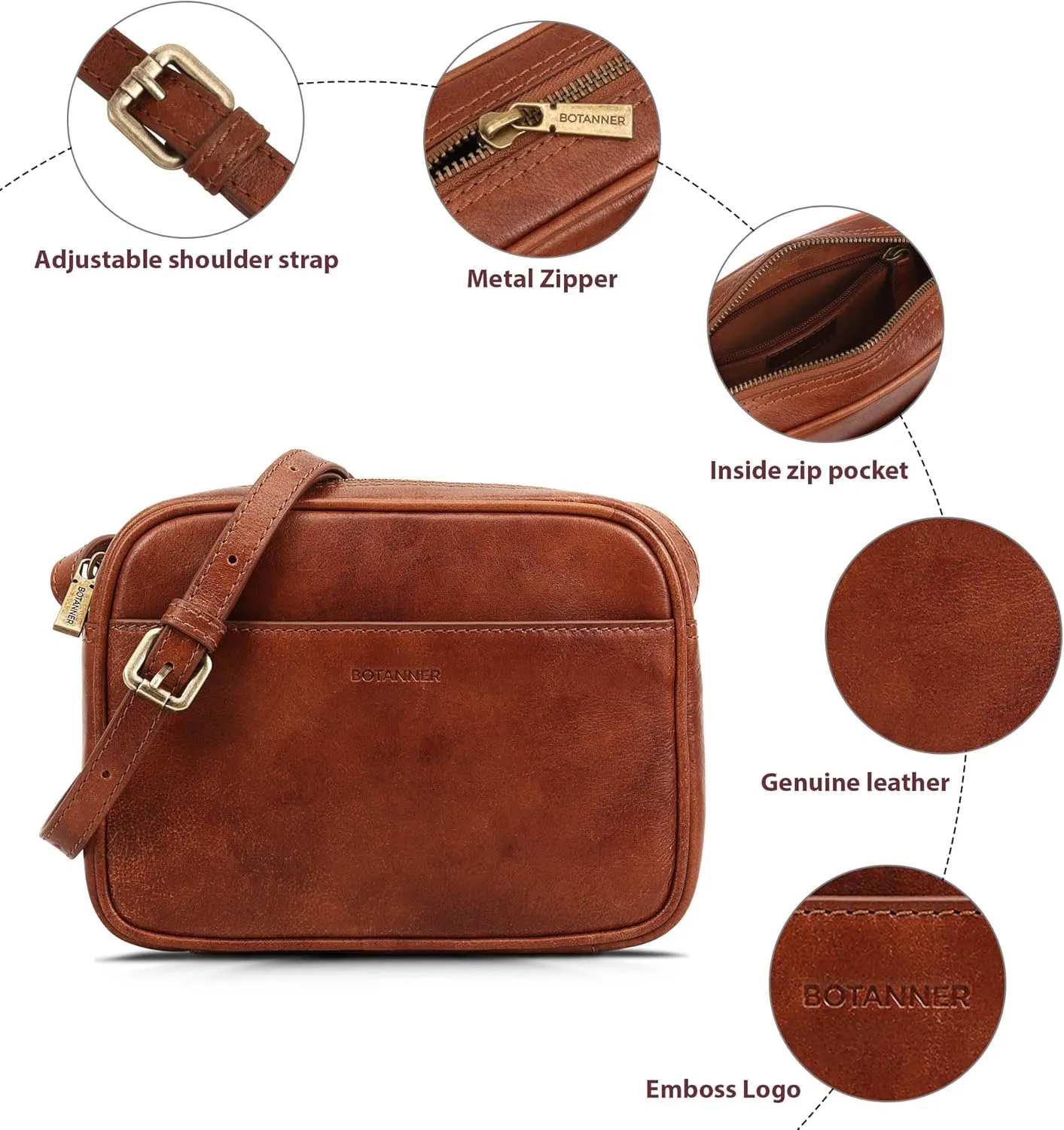 Women's Elegant Genuine Leather Crossbody Bag - Versatile Design, Adjustable Strap, Top Zip Closer, Light & Chic