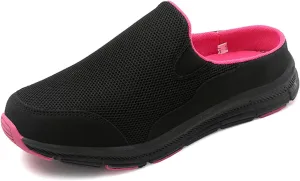Women's Knitted Breathable Lightweight Slip-On Sports Mules Comfortable Non-Slip Backless Walking Shoes for Hiking House Traveling