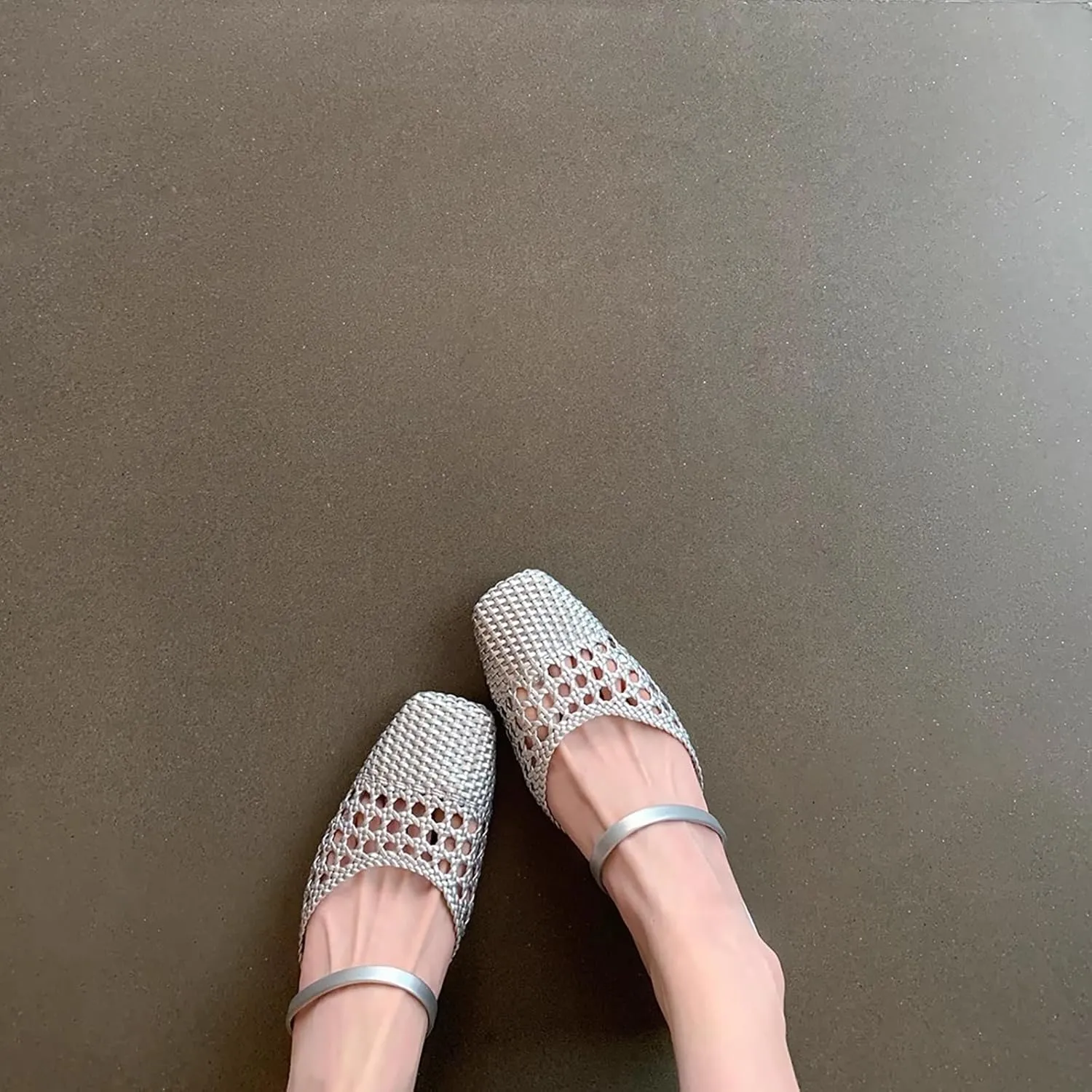 Women's Leather Hollow Out Low Block Heel Mules Slip-On Fashion Braided Square Closed Toe Comfortable Chunky Heel Dress Sandals for Wedding Party Dating Work