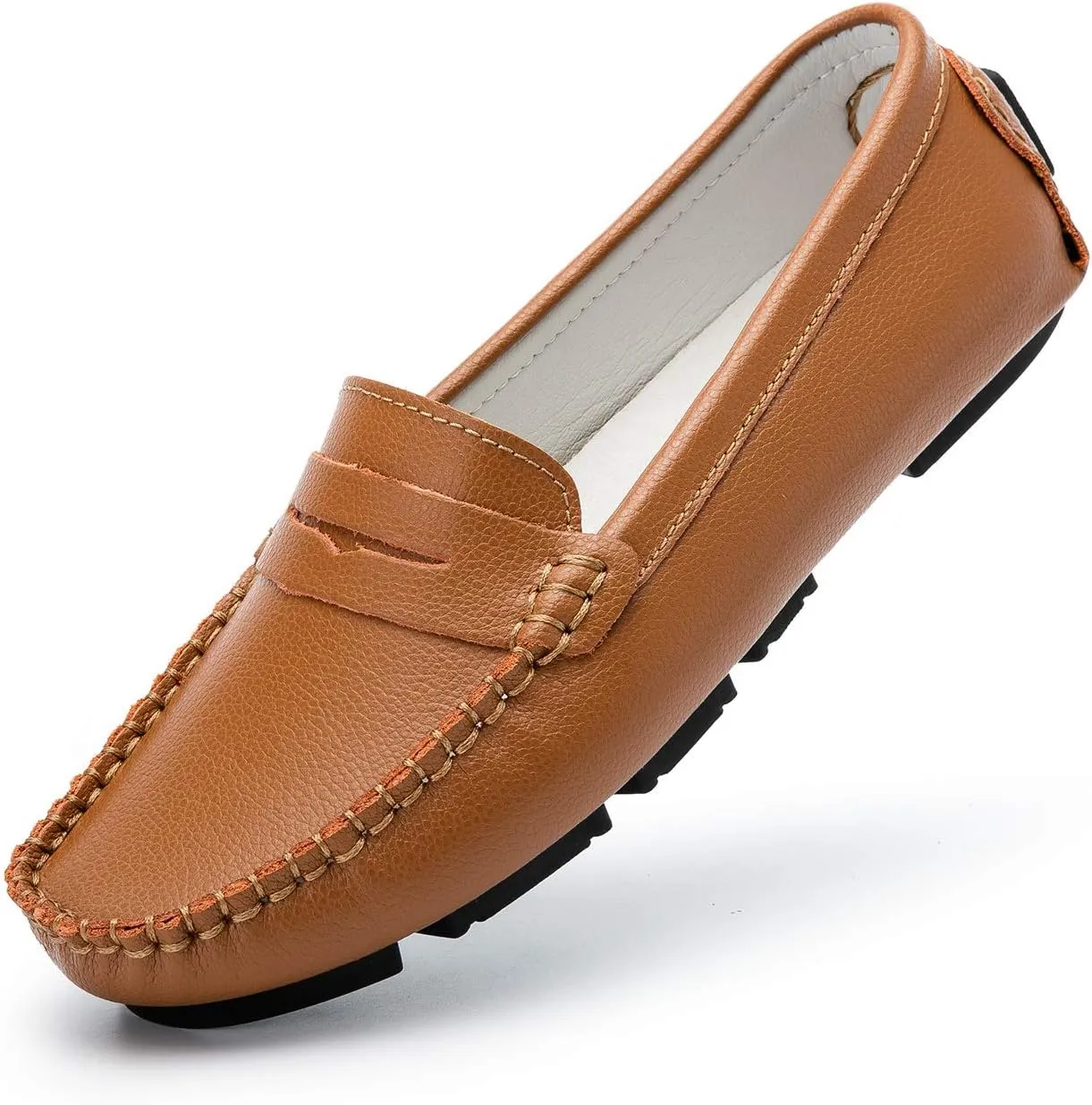 Women's Penny Loafers Leather Slip-on Flats Shoes Classic Casual Driving Shoes