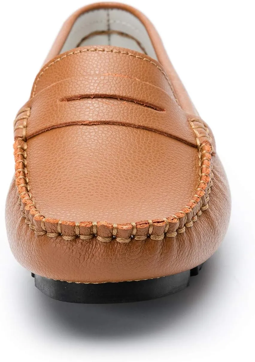 Women's Penny Loafers Leather Slip-on Flats Shoes Classic Casual Driving Shoes