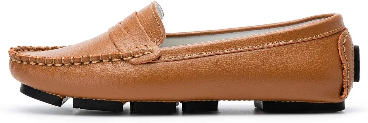 Women's Penny Loafers Leather Slip-on Flats Shoes Classic Casual Driving Shoes