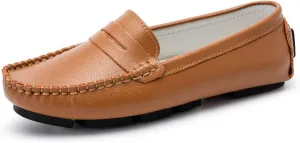 Women's Penny Loafers Leather Slip-on Flats Shoes Classic Casual Driving Shoes