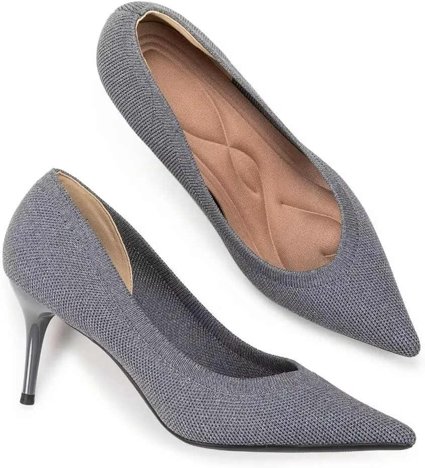 Women's Pumps Pointed Toe Kitten Heel Slip On Dressy Casual Shoes