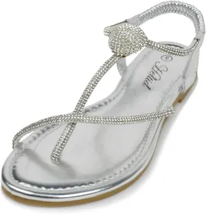 Women's Rhinestone Thong Flats Sandals, Clip Toe Elastic T-Strap Bohemia Dressy Sandals for Women