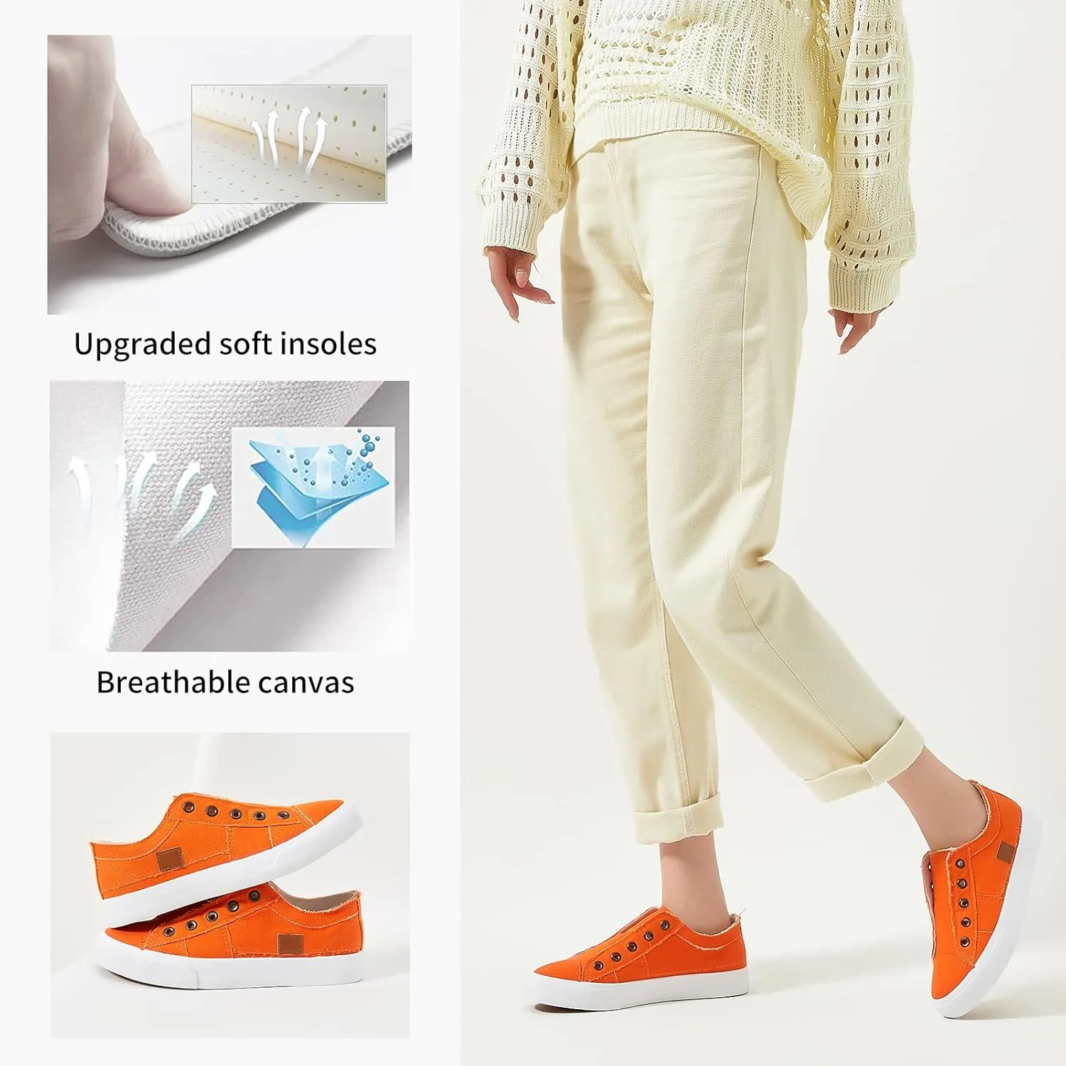 Women's Slip on Shoes Non Slip Fashion Canvas Sneakers Low Top Casual Shoes