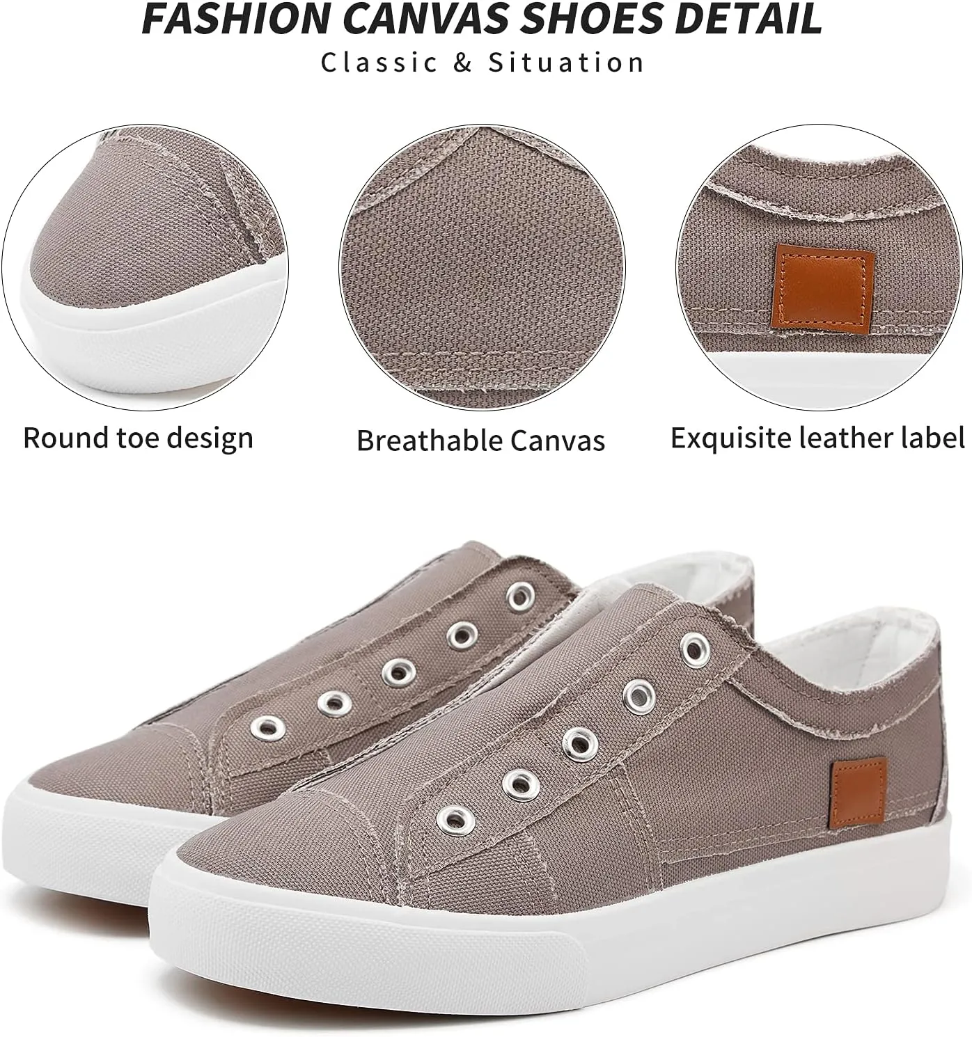Women's Slip on Shoes Non Slip Fashion Canvas Sneakers Low Top Casual Shoes