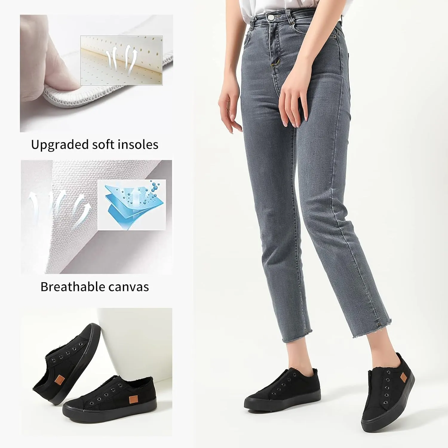 Women's Slip on Shoes Non Slip Fashion Canvas Sneakers Low Top Casual Shoes