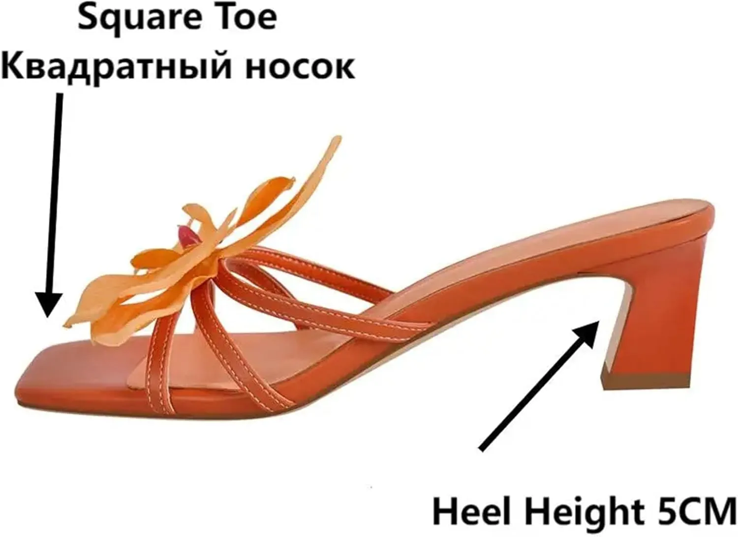 Women's Square Toe Orchid Mules - Slip On 5cm Thin Heel Sandals