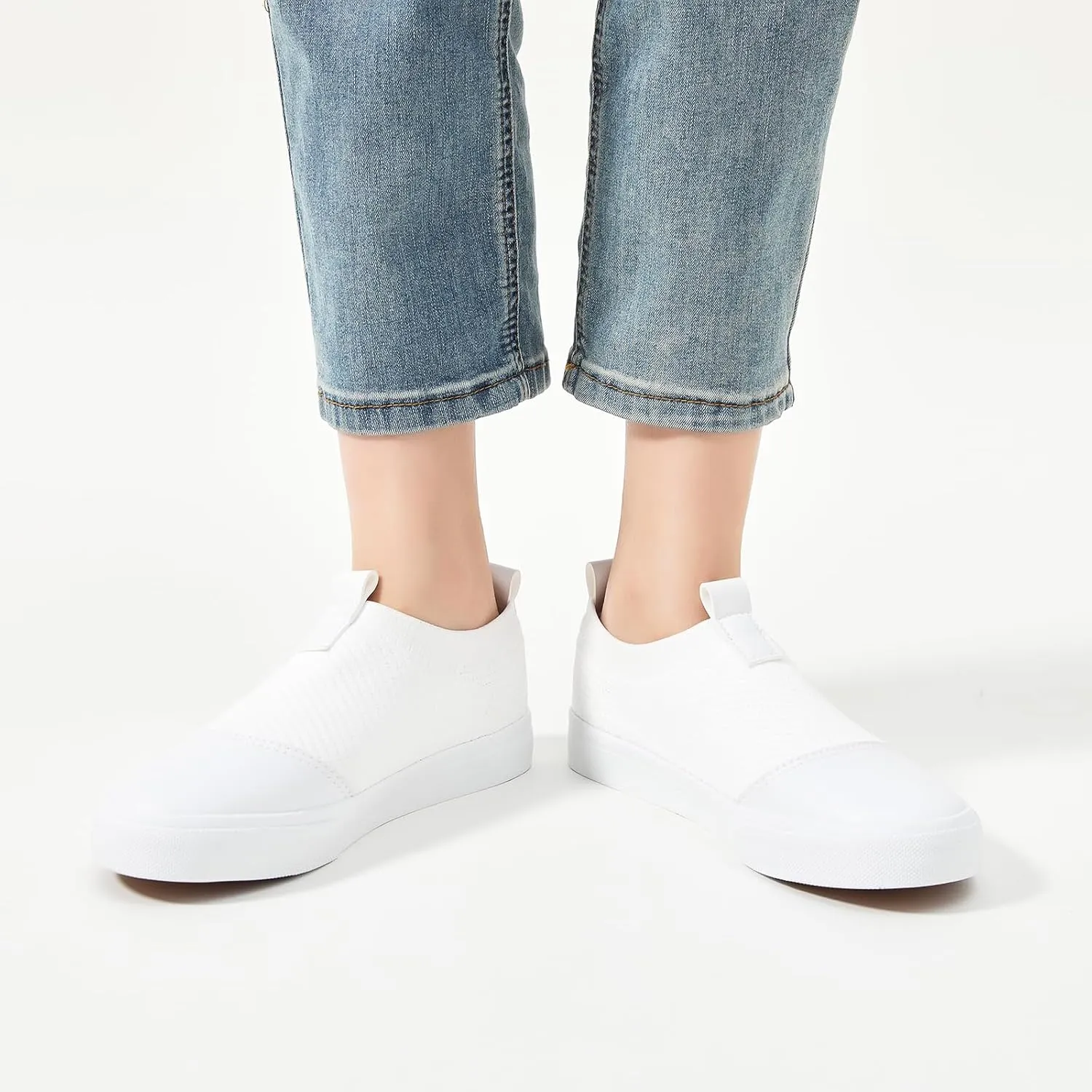 XRH Women's White Slip On Sneakers,Non Slip Women Fashion Work Shoes,Low top Casual Shoes